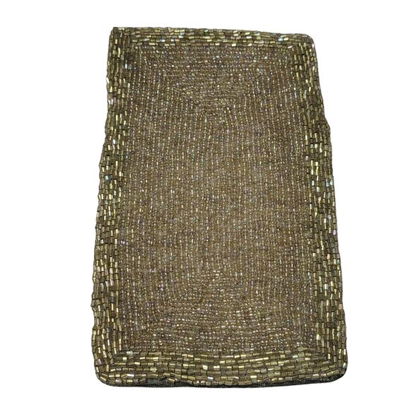 1980s Beaded Light Brown Handbag Flex Frame Eyeglass Rectangle Pouch Bag Case - Picture 1 of 5